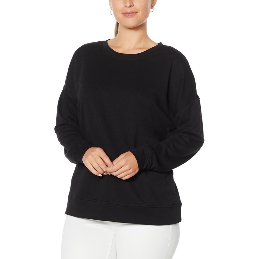 H Halston Studio Black French Terry Pullover Long Sleeves Top Size Large NWT